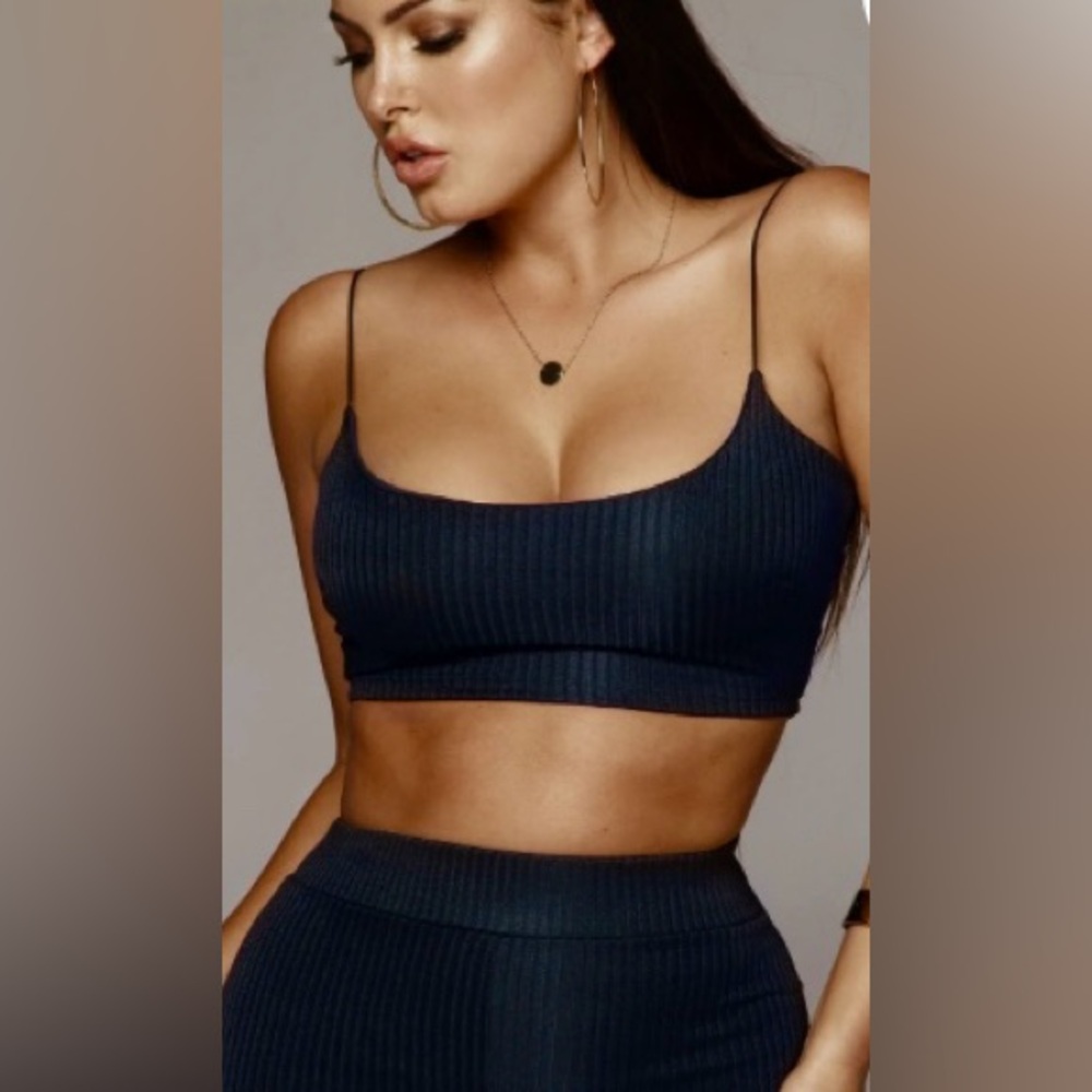 Blue Spaghetti Strap Crop Trouser Set